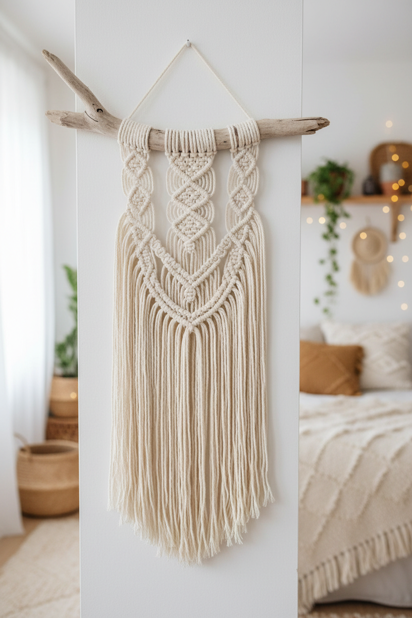 Boho Macramé Wall Hanging – Handwoven Cotton Tapestry